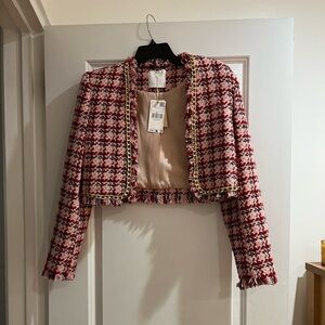 Mango (MNG) pink tweed chain blazer size S